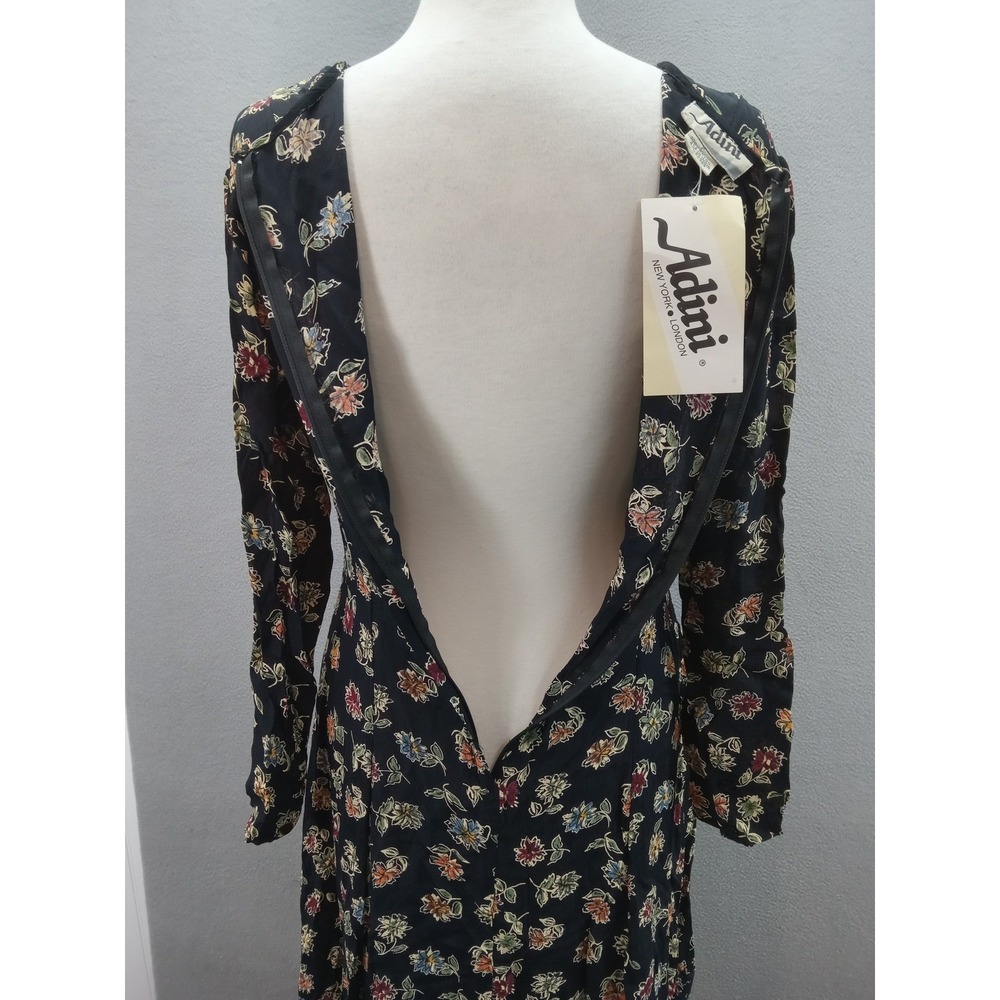 Adini Maxi Dress Womens Sz P Black Floral Cottagecore Rayon Long Sleeve Casual‎ - Picture 7 of 12